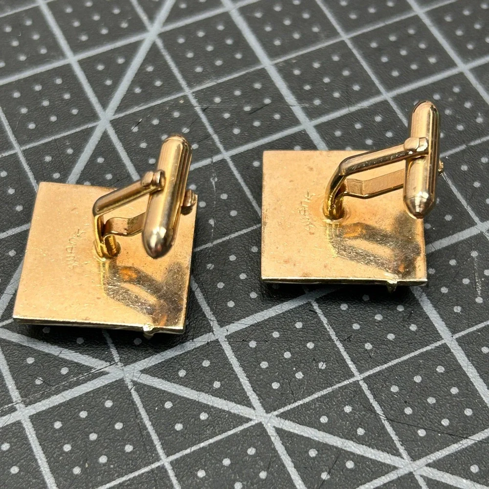 Swank Vintage Gold‎ Tone Mother of Pearl Square Spiral Cufflinks MCM Geometric